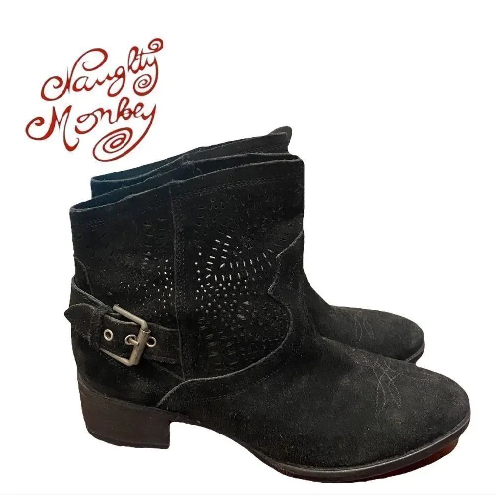 Naughty Monkey Women's Black Suede Leather Pull On Ankle Boots Booties 9.5